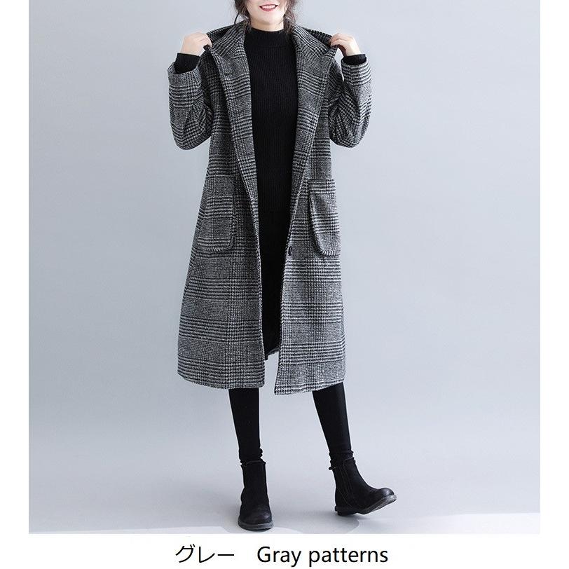 グレンチェックコートレディースアウターフーデットフードロング丈