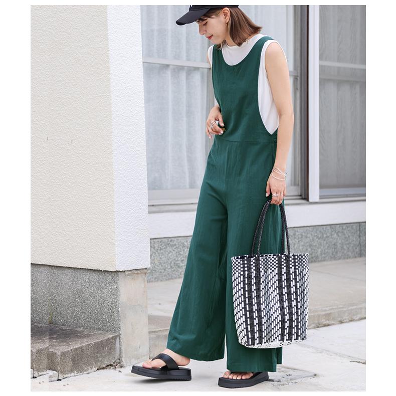 バックリボン サロペット レディース オールインワン ワイドパンツ 