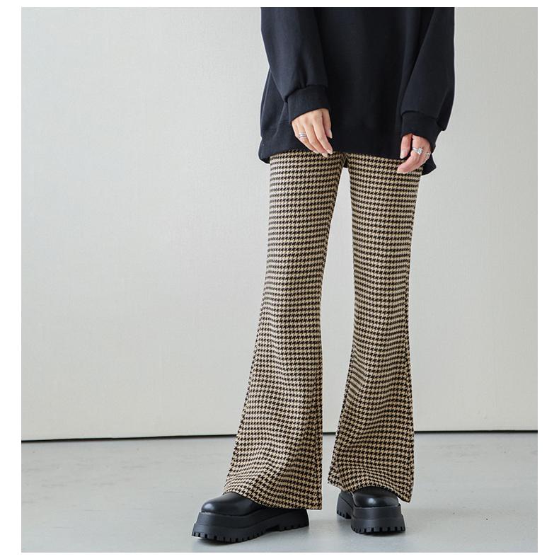 パンツ フレアパンツ ロングパンツ ボトムス レディース 千鳥格子 千鳥