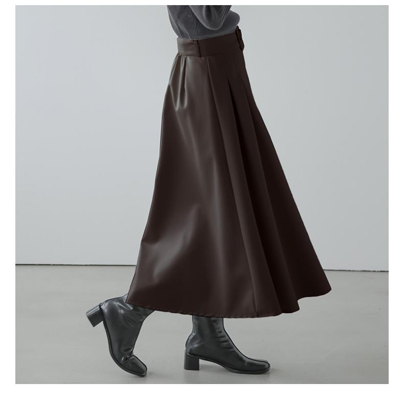 フェイクレザー スカート ミディアム ロング 上品 2025春夏新作