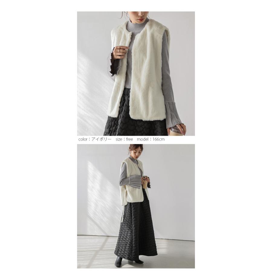 フェイクファーベスト 軽量 サイドオープン アウター ふわふわ 滑らか