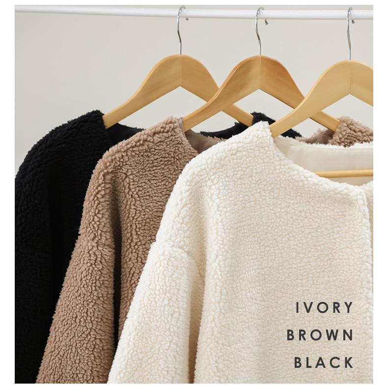 ノーカラーボアジャケット マフラー付き ボア ノーカラー ジャケット