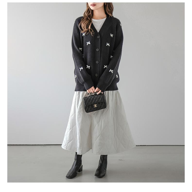 カーディガン ニット リボン リブニット ガーリー Vネック 【lsot304