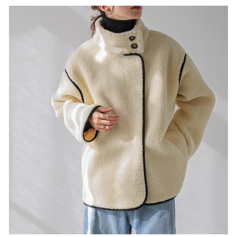 アウター ボアブルゾン スタンドカラー パイピング ブルゾン ボア