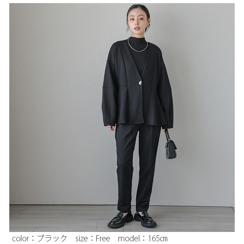 ダンボールニット ペプラム ノーカラージャケット 立体シルエット