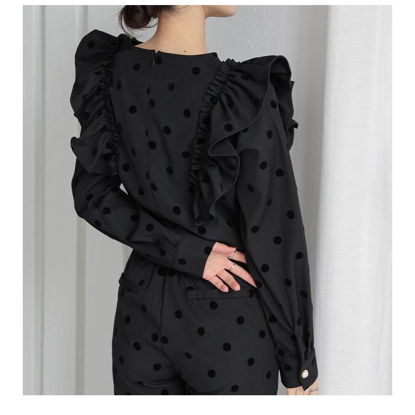 Dessus Dessous フロッキー柄　レオタード　BLACK Mサイズ フロッキードットセットアップ セットアイテム ドット柄[品番