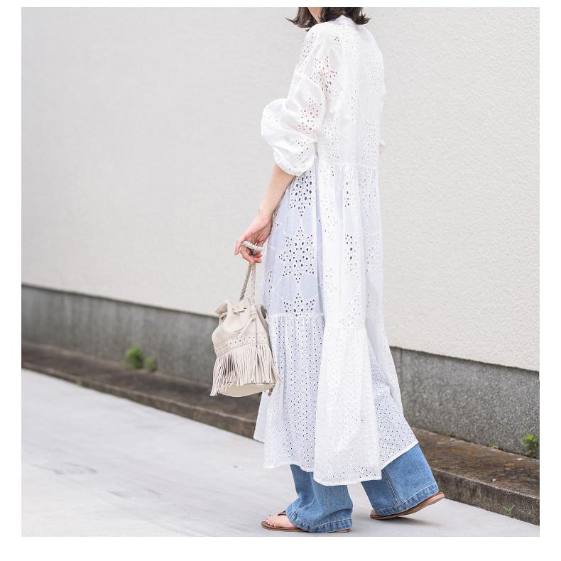 カットワークレース ワンピース ロングワンピース ロング 7分袖 レース