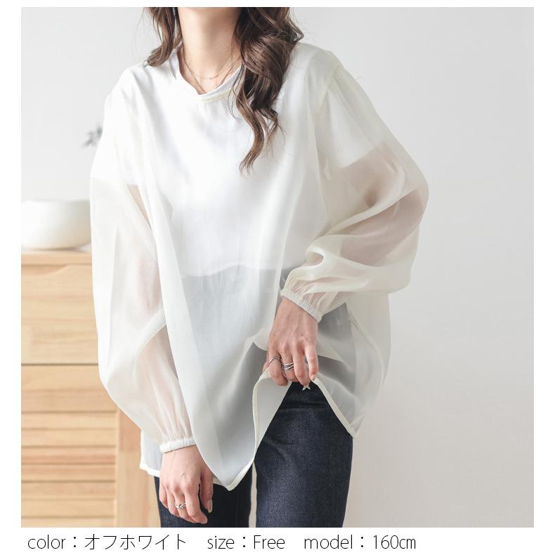 2wayオーガンジーシアートップス シャツ ブラウス 長袖 カジュアル