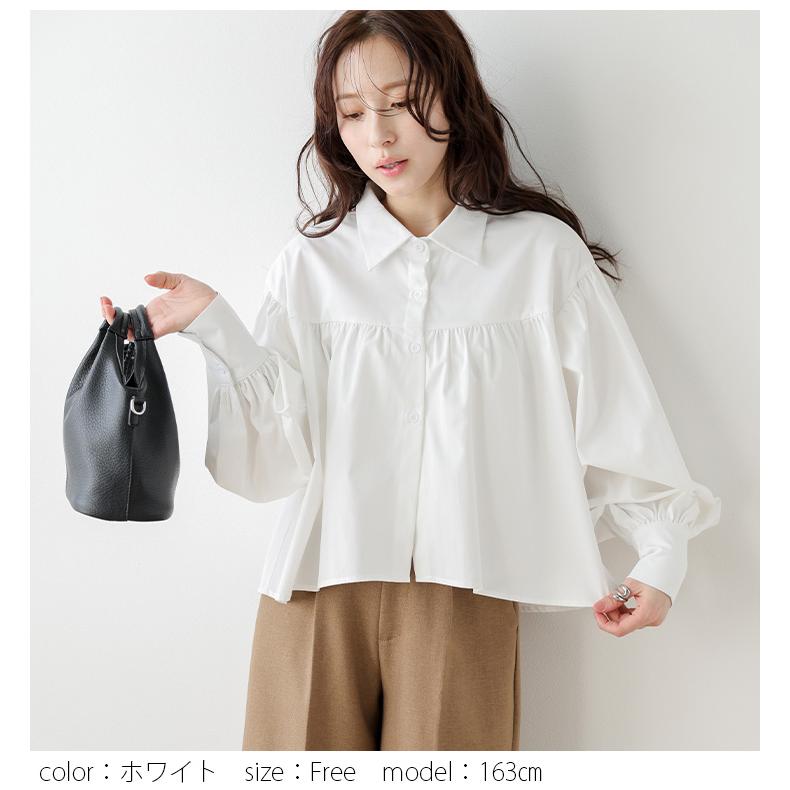 ブラウス フェミニン ぽわん袖 パフスリーブ ギャザー カフス