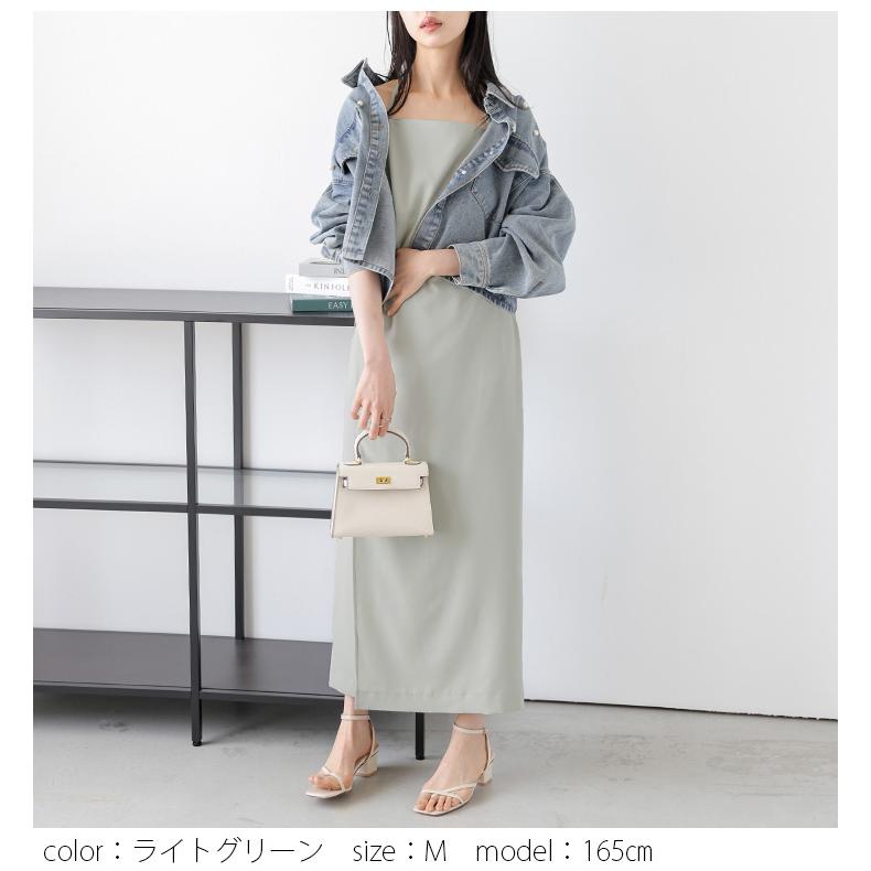 ワンピース キャミワンピ Iライン ラップ風 ドレープ リボン【lswpss25