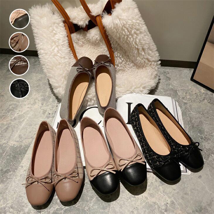 バレエシューズ リボン シンプル ストラップ パンプス バイカラー 韓国