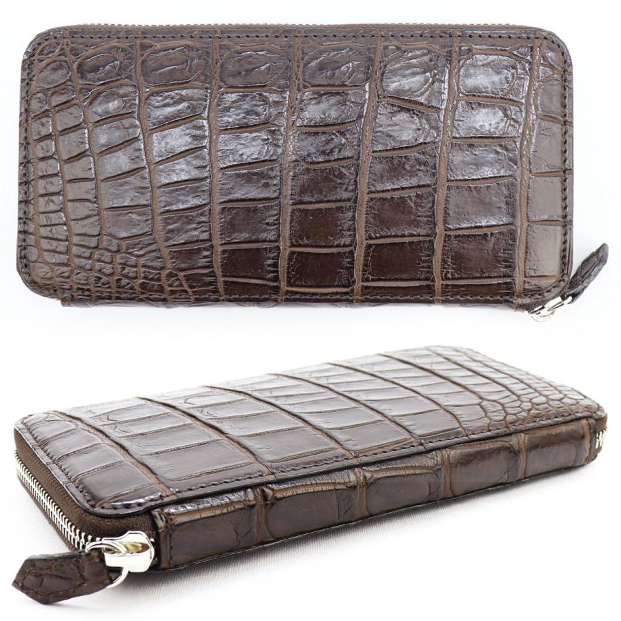 クアトロガッティ 財布 クロコダイル シルバーラウンドジップ 長財布 QUATTRO GATTI 8101 BROWN（ブラウン）　 返品交換不可の画像