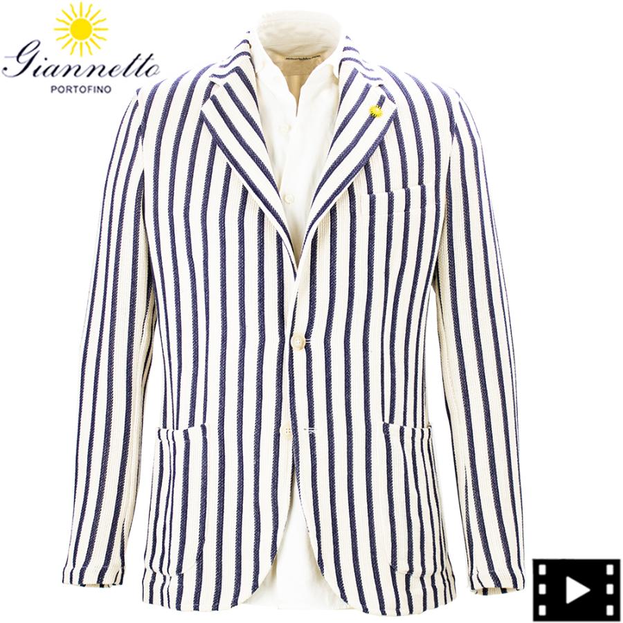 ジャンネット ジャケット メンズ コットン 2B シングル ストライプ シャツジャケット GIANNETTO CORALLO JACKET 61280/01 6103-280CORA GNT 0001