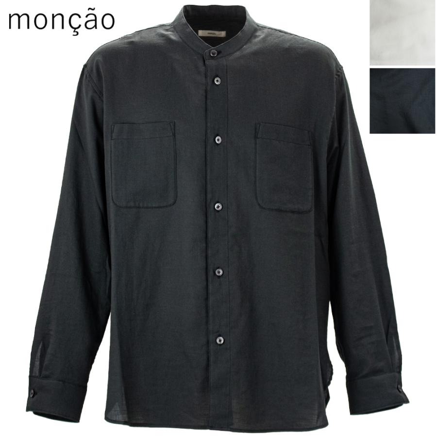 モンサオ シャツ メンズ コットンシルク 長袖 バンドカラーシャツ moncao Band Collar M021385-CS MOO