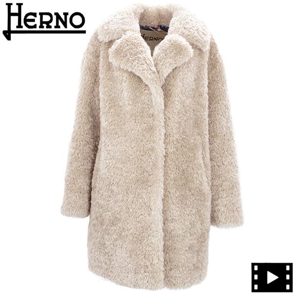 ヘルノ コート レディース CURLY FAUX FUR カーリーエコファー テディベアコート オーバーサイズ チェスターコート HERNO