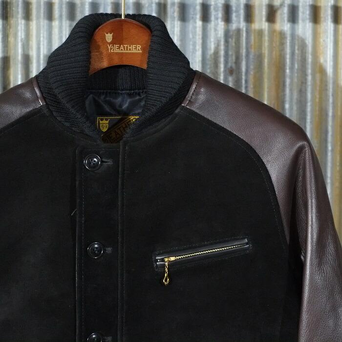 Y'2 LEATHER ワイツーレザー【TB-136】【STEER SUEDE×STEER OIL RIB JKT】ステアスエードｘステアオイル リブジャケット 牛革 日本製の画像