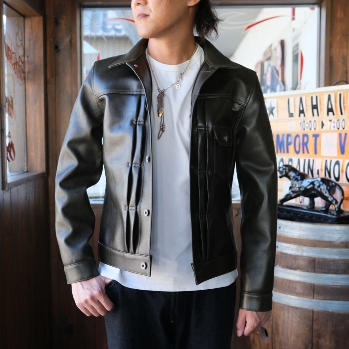 Y'2 LEATHER ワイツーレザー【EB-140】【ECO HORSE 1st Type Gジャン】≪エコホース OLIVE≫≪裏地 COTTON LINEN≫ 日本製の画像