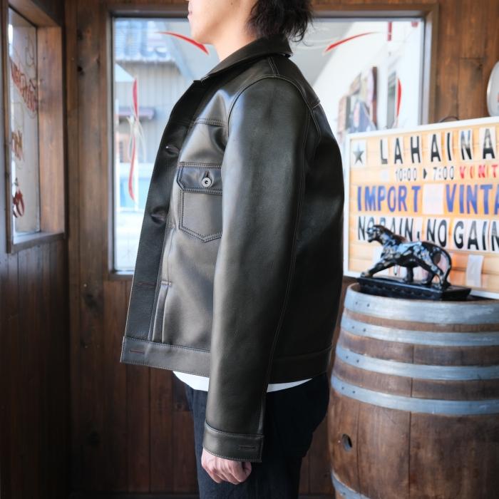 Y'2 LEATHER ワイツーレザー【EB-140】【ECO HORSE 1st Type Gジャン】≪エコホース OLIVE≫≪裏地 COTTON LINEN≫ 日本製の画像