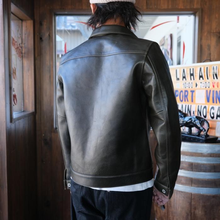 Y'2 LEATHER ワイツーレザー【EB-140】【ECO HORSE 1st Type Gジャン】≪エコホース OLIVE≫≪裏地 COTTON LINEN≫ 日本製の画像