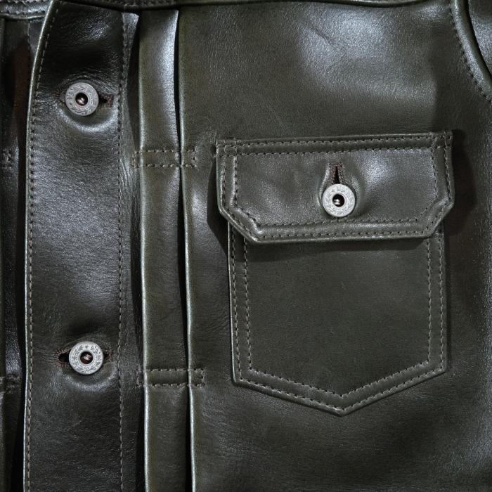 Y'2 LEATHER ワイツーレザー【EB-140】【ECO HORSE 1st Type Gジャン】≪エコホース OLIVE≫≪裏地 COTTON LINEN≫ 日本製の画像