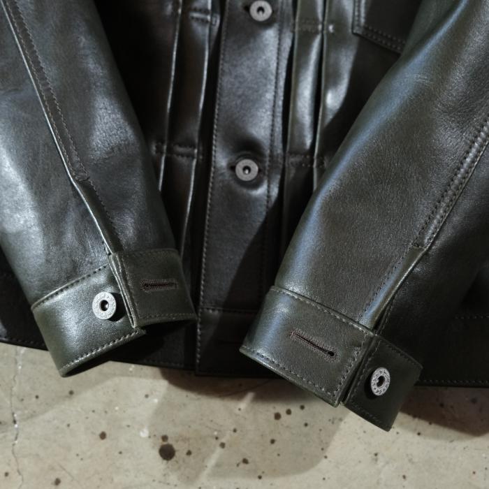 Y'2 LEATHER ワイツーレザー【EB-140】【ECO HORSE 1st Type Gジャン】≪エコホース OLIVE≫≪裏地 COTTON LINEN≫ 日本製の画像