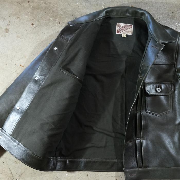 Y'2 LEATHER ワイツーレザー【EB-140】【ECO HORSE 1st Type Gジャン】≪エコホース OLIVE≫≪裏地 COTTON LINEN≫ 日本製の画像