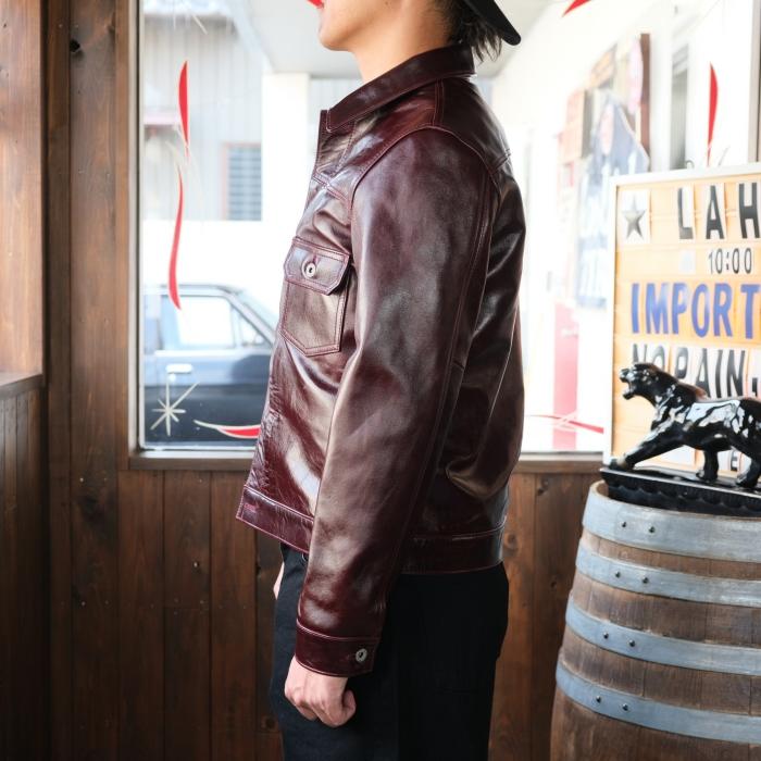 Y'2 LEATHER ワイツーレザー【LB-140】【ANILINE  HORSE 1st Type Gジャン】≪CHERRY≫ アニリンホース 馬革 レザージャケットの画像