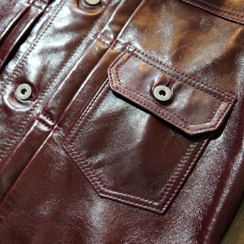 Y'2 LEATHER ワイツーレザー【LB-140】【ANILINE  HORSE 1st Type Gジャン】≪CHERRY≫ アニリンホース 馬革 レザージャケットの画像
