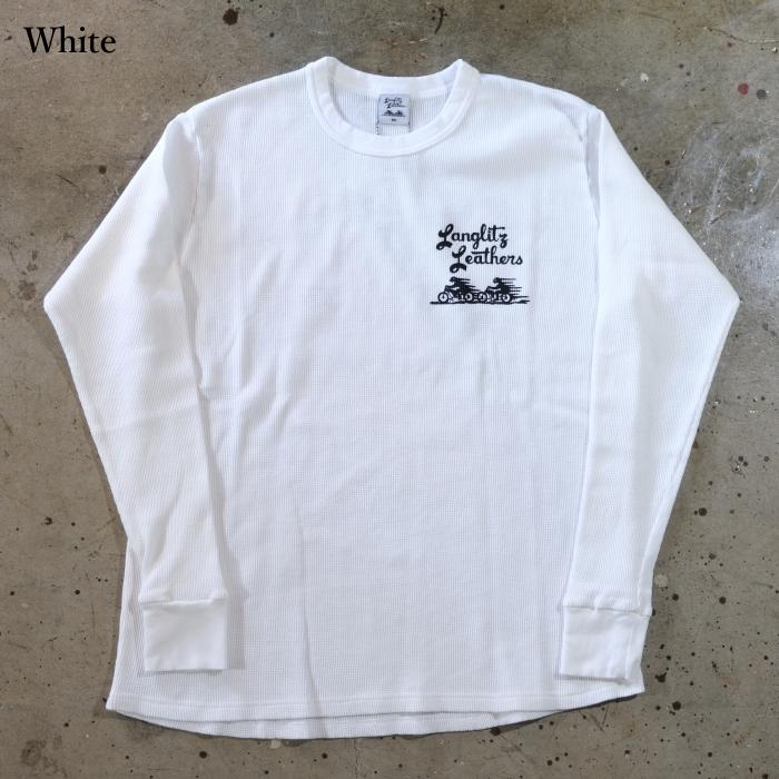 fb21 ラングリッツレザー ロンT ビッグロゴ 白 長袖シャツ メンズM Langlitz Leathers ラングリッツレザーズ【Waffle Long Sleeve T-shirt