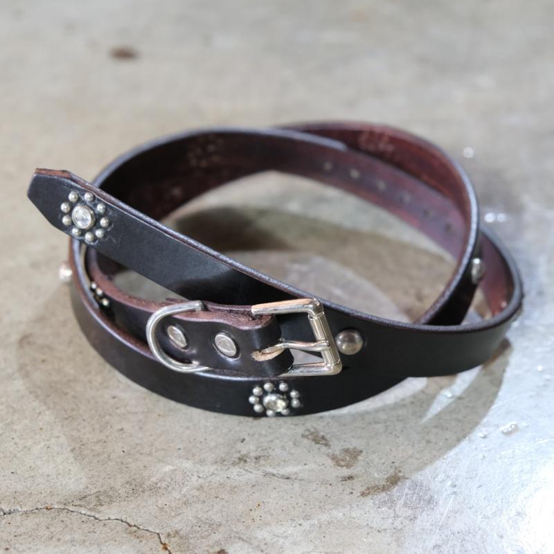 HTC スタッズベルト ナローベルト レザーベルト フラワー装飾 HTC エイチティーシー【STUDS BELT Flower Stone 0.75】スタッズベルト