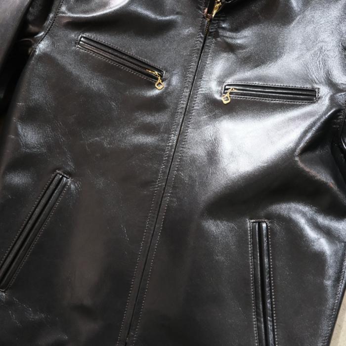 Y'2 LEATHER ワイツーレザー【PR-64】【VINTAGE HORSE  LIGHT SINGLE BREASTED JKT≪BLACK(TEA-CORE)≫】ビンテージホースライト シングルライダースジャケットの画像