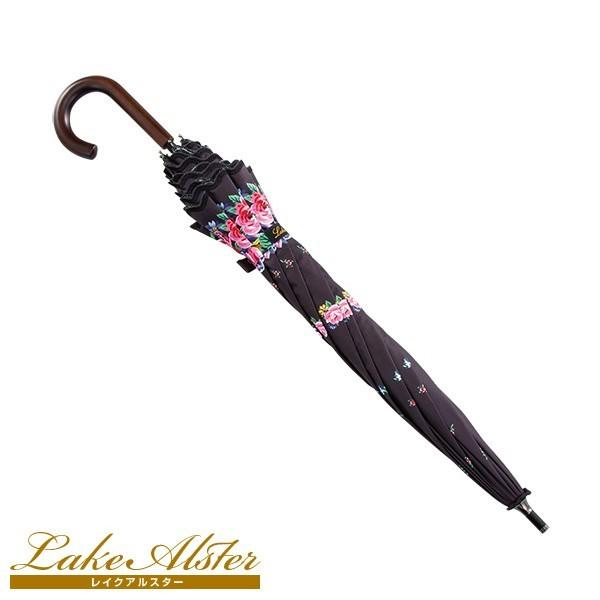 レイクアルスター 花柄刺繍の黒い傘 晴雨兼用 折り畳み傘