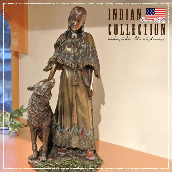 インディアン像 置物/オオカミ/Indian/先住民族/置き物/アメリカ直輸入