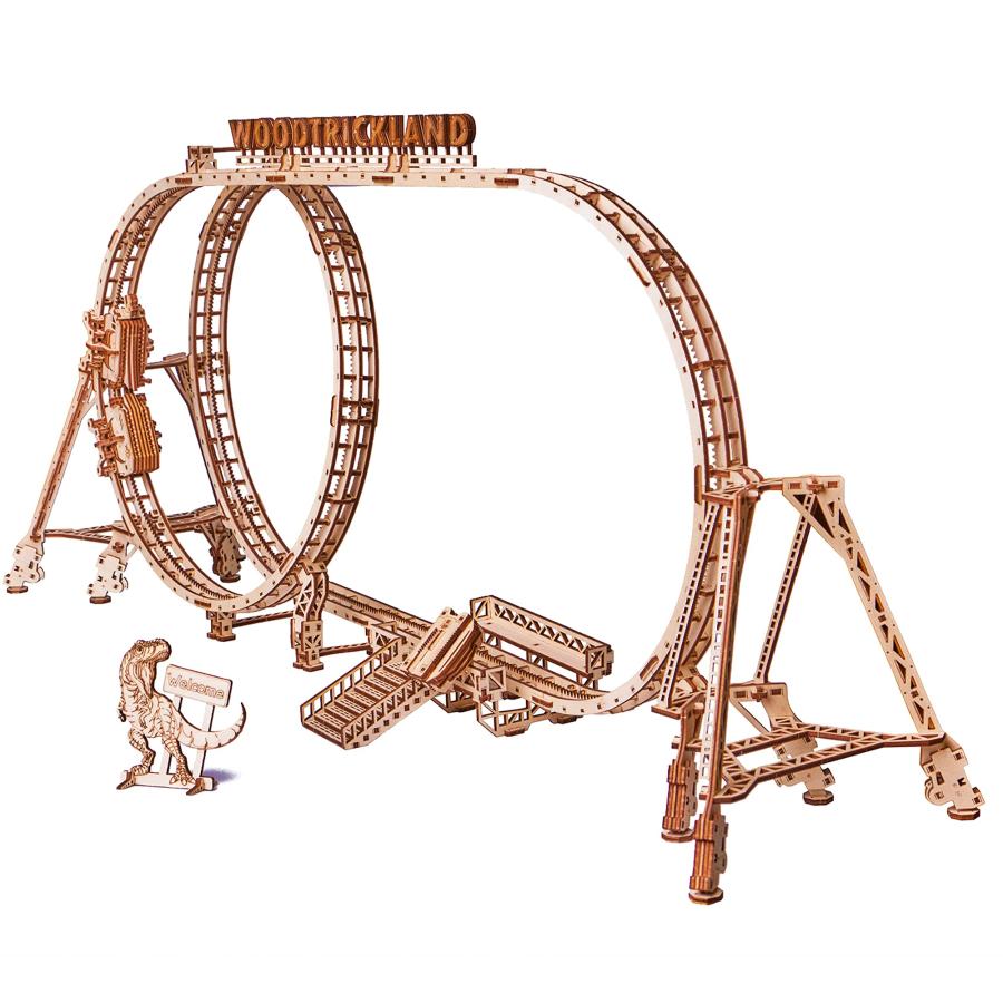 ウッドトリックローラーコースター大人と子供のための3 D木製パズルリモコン38 x 16.5インチ恐竜のテーマ大人と子供のための機械式