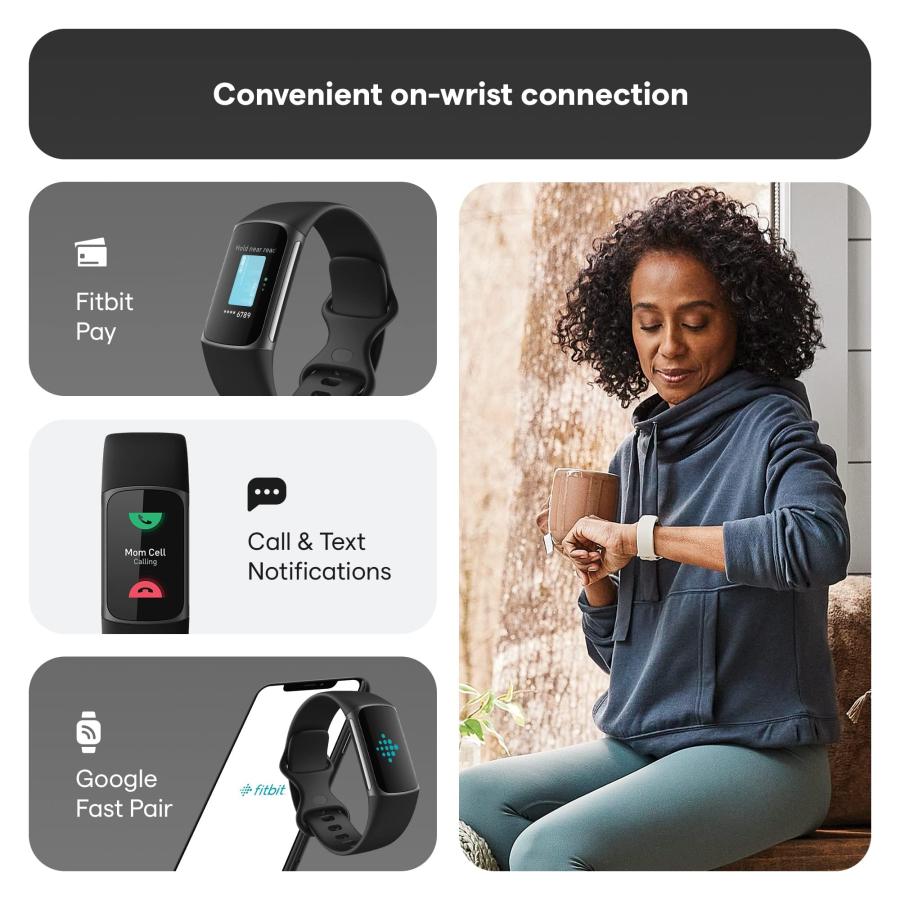 GPS内蔵のFitbit Charge 5 Advanced Fitness&Health Tracker、ストレス管理ツール、睡眠トラッキング、24/7心拍数など、ブラック/グラファイト、ワンサイズ