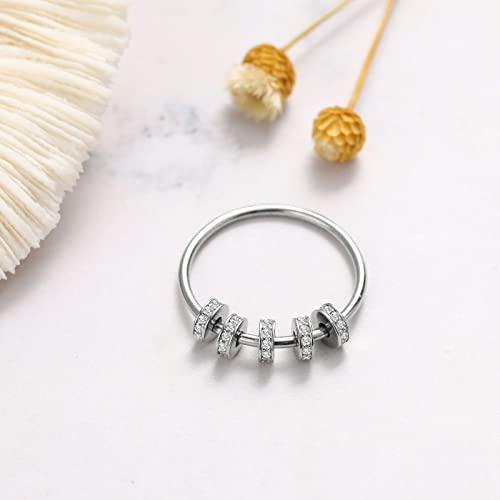Anello Antistress In Argento 925 Con Perle Rotanti: Gioiello Per L'Ansia E La Decompressione Per Donne E Ragazze - 2