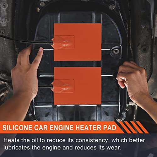 シリコーンオイルパンヒーターパッド4インチ×5インチ自己接着式カーエンジンブロックヒーターパッド194°Fサーマルプロテクター付、120 V
