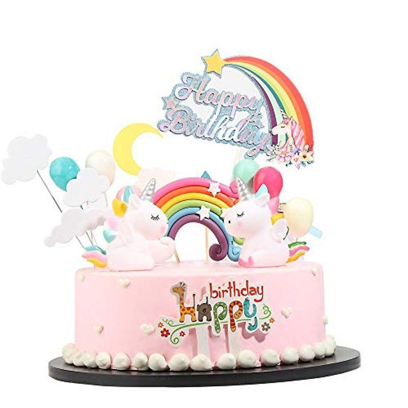 Kingsie ケーキトッパー ユニコーン 豪華 ケーキ デコレーション レインボー 虹 風船 可愛い ケーキ挿入カード 誕生日 パーティー オンライン限定商品