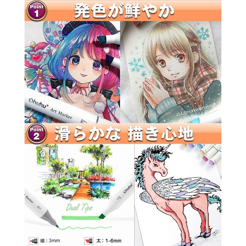 Ohuhu イラストマーカー 320色 太めと細め（硬筆） マーカーペン 全色セット 初心者 プロ イラスト アルコール マーカー 太細両端 イラストマーカー 320色 太めと細め 硬筆 マーカーペン 全色セット 初心者 プロ イラスト アルコール マーカー 太細両端