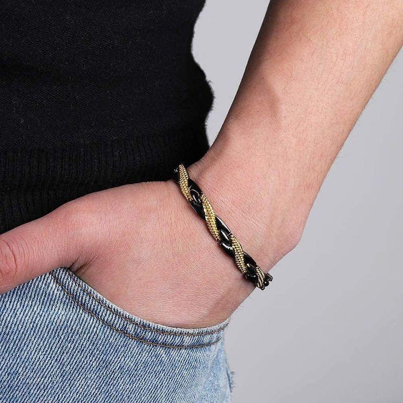 Rockyu 磁気ブレスレット ゲルマニウムブレスレット レディース メンズ 男女兼用 細い 龍紋ブレスレット おしゃれ ブラック ゴールド 6mz59uc8ax Studpac Ro