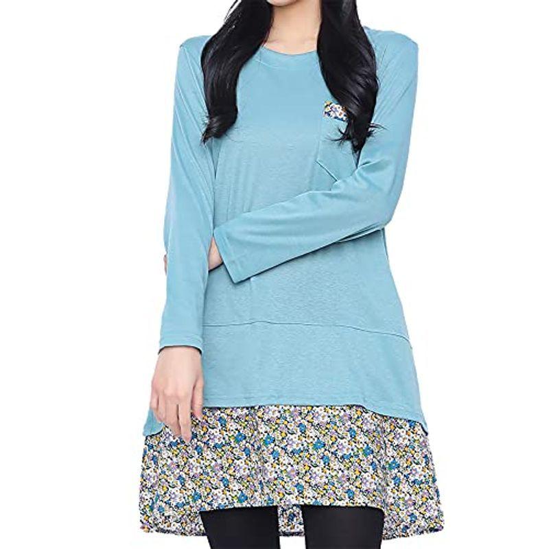 850円 誠実 Newne ニューネ 重ね着風 小花 柄 長袖 Aライン チュニック ワンピース スカート ゆる ゆったり ふんわり ひざ丈