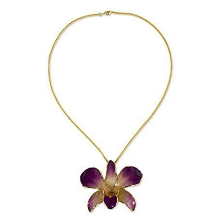 セットアップ NOVICA 24k Neckla好評販売中 Pendant Flower Orchid Natural Purple and Pink Plated Gold ブレスレット