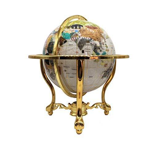 【代引き不可】 Unique Tripod【並行輸入品】 Gold with Globe World Gemstone Top Table Ocean Pearl Tall 21-Inch Art 地球儀