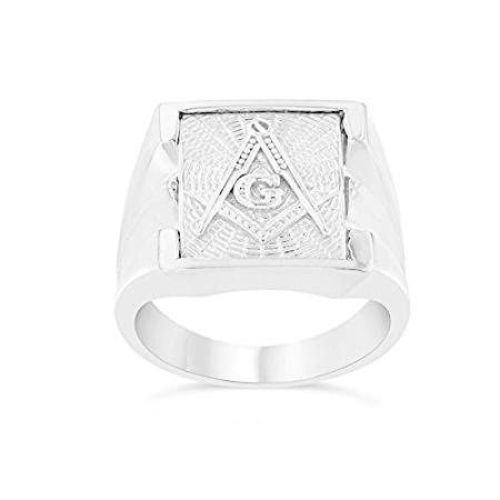 【★安心の定価販売★】 in Ring Compass & Square Freemason Masonic Men's Solid (Size好評販売中 Gold White 10k その他メンズアクセサリー