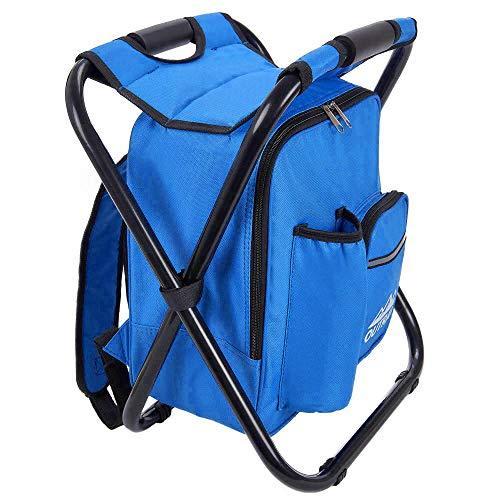 最安値に挑戦！ Insulated and Chair Camping Folding Collapsible - Stool and Cooler Backpack Blue Outrav Cooler Poc Bottle and Pocket Front Zippered with Bag アウトドアチェア