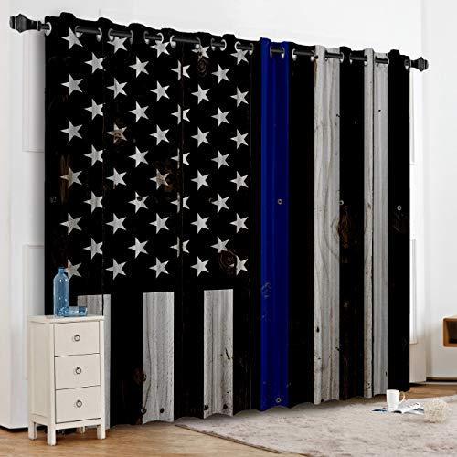 芸能人愛用 Vintage USA Enforcement Law Honor Curtain, Blackout Police Line Blue Thin Home T&H Flag Tre Window Darkening Insulated Thermal Grommet White その他カーテン、ブラインド、レール
