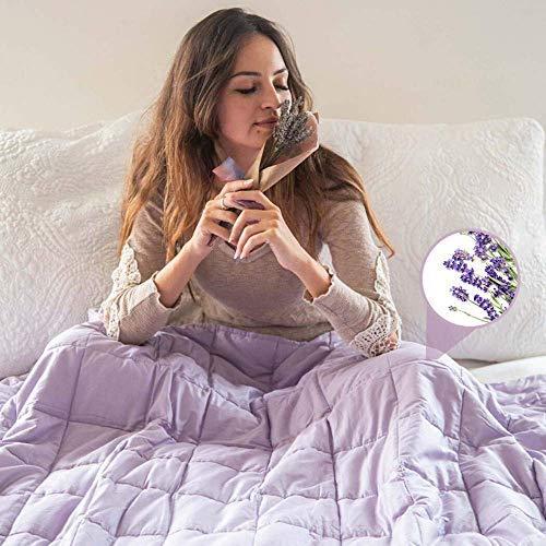 Lavender Infused Floral Scented Blanket - Adult Weighted Blanket 15lb Queen Size | Lavender Dried Flowers in Each Weighted Blanket for a Sce
