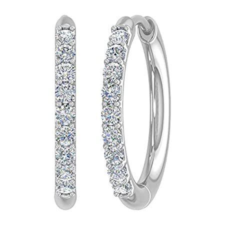 年末のプロモーション特価！ 1/4 Carat (ctw) Round White Diamond Ladies Hoop Earrings in 10K White Gold好評販売中 イヤリング