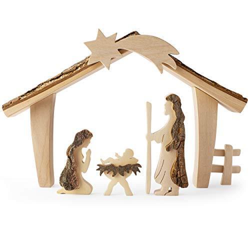 【2021年製 新品】 with Set Nativity Wooden Christmas Decor Forest Mary, Decorations【並行輸 Holiday Wood Decor, Christmas Rustic Jesus, Baby and Joseph, オーナメント、オブジェ