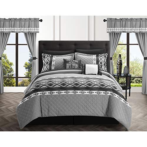 Chic Home Sevrin 20 Piece Comforter Set Color Block Embroidered King【並行輸入品】